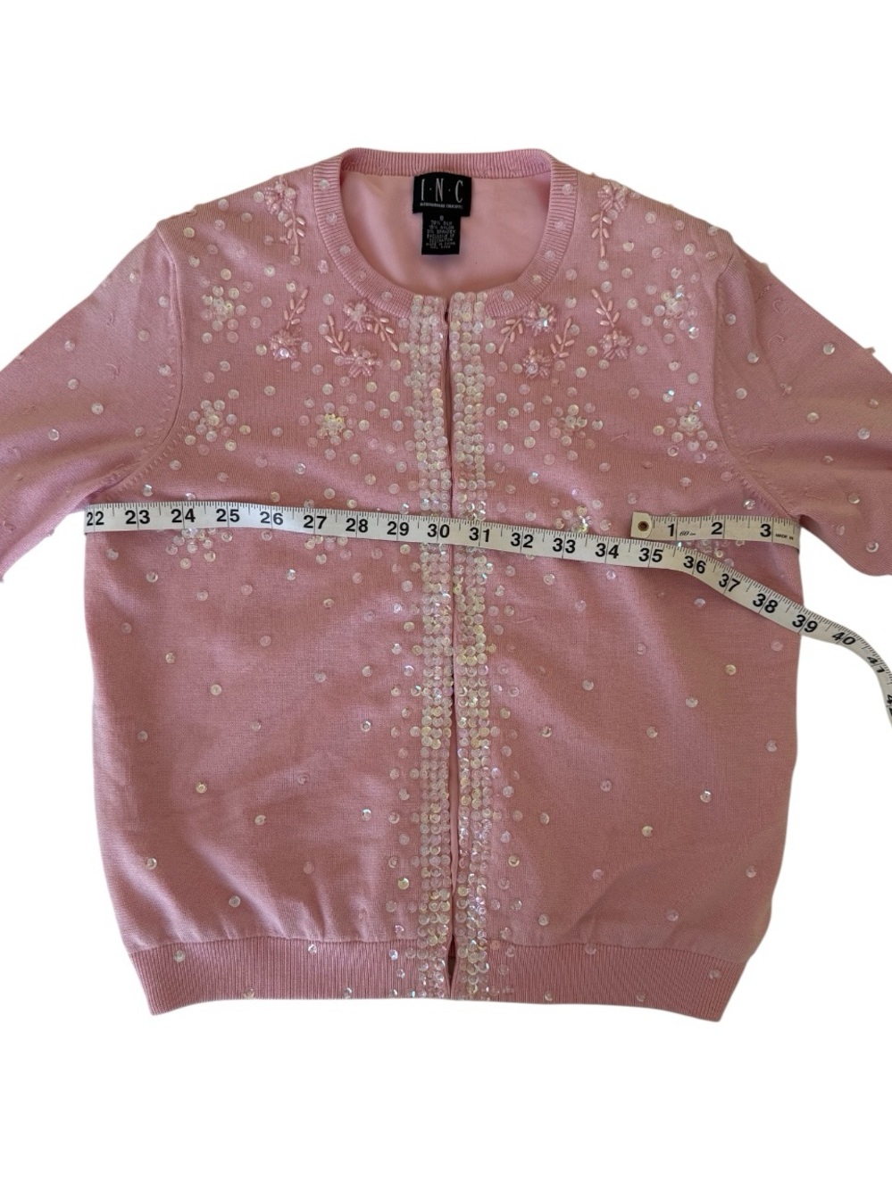 INC International Concepts Silk Blend Pink Sequin Beaded Cardigan Women’s Size S - Picture 12 of 13
